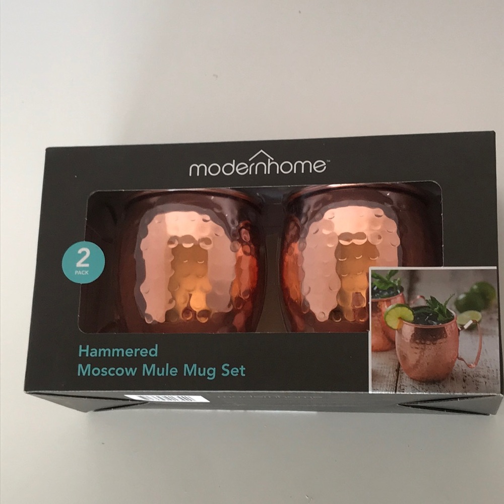 Moscow mule mug set, copper plated hammered design